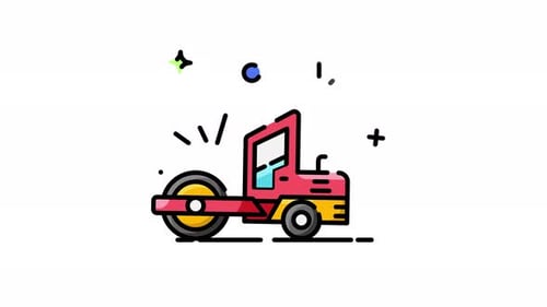 Animated Road Roller Icon Flat Design
