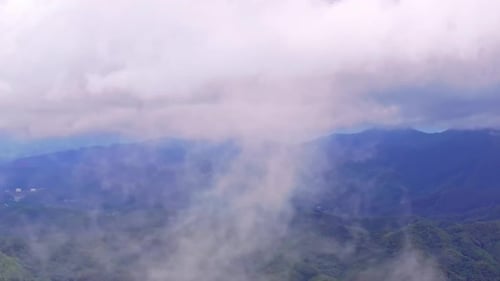 Misty Mountains and Green Forest Aerial View