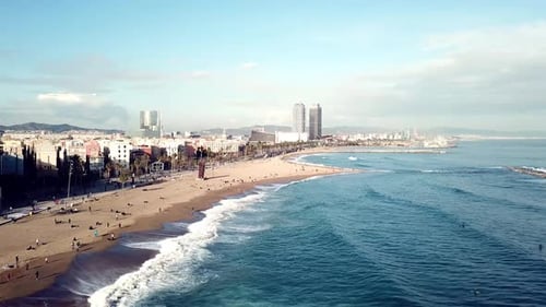 Barceloneta Beach and Mediterranean Sea in Barcelona Spain