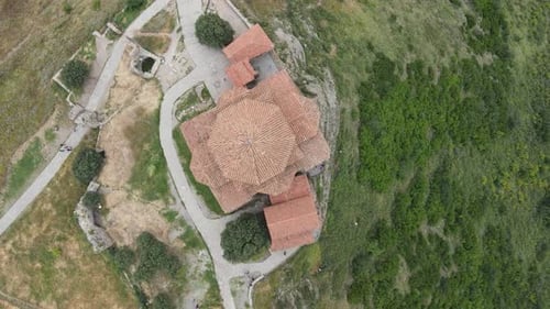 Aerial shot of Jvari church Mtskheta Georgia