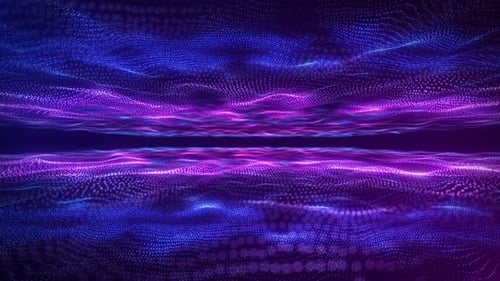 Abstract digital dynamic particle waves with light motion lights background, data flow, cyber