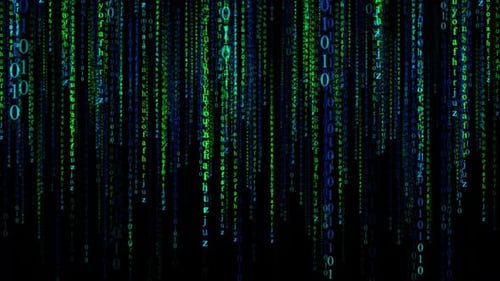 Fondo de lluvia de código digital de computadora que cae en 4K Matrix Code. Código binario de matriz digital de alta tecnología