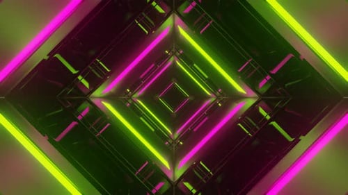 Pink And Green Neon Mirror Square Tunnel Background Vj Loop In 4K