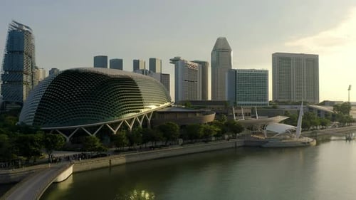 2019/03/10 Singapore : Drone Aerial view 4k Footage of the Marina Bay Sands in Singapore City Skylin