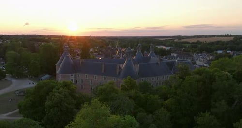 From the Height of the Drone Filmed a Medieval Castle Located in the Center of France The Historic