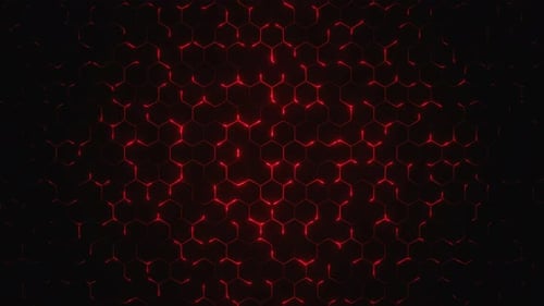 Animated Red Glowing Hexagon Grid Technology Background