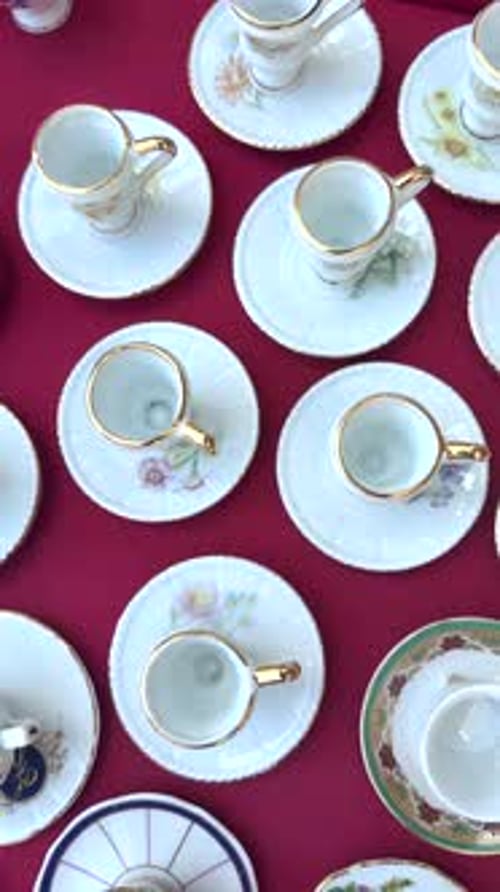Antique Tea Cups and Saucers on Display