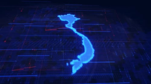 Futuristic Digital Map of Vietnam with Data Network
