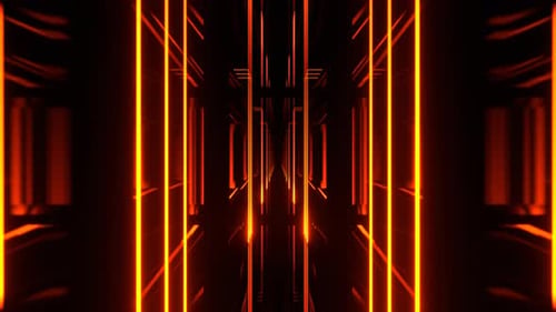 Orangefarbener dunkler ästhetischer Neon-Laser-Korridor-Hintergrund VJ Loop In 4K