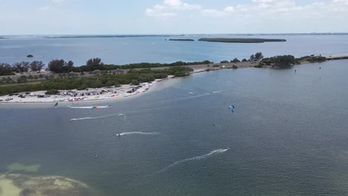 aerial view of the exciting sport of kiteboarding. Kiteboarding is a popular activity near the Skywa