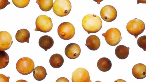 Endlessly Falling Onions on White