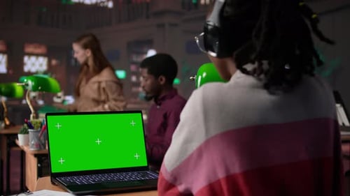 Young Student Uses Mockup Display While Doing Research for Exam Preparations