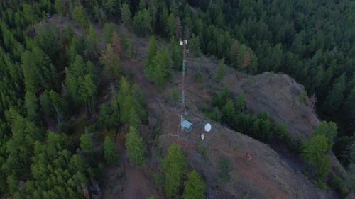 Radio Communications Cell Tower Transmitter on a Remote Mountain. Satellite Dishes, 5G Data Signal B