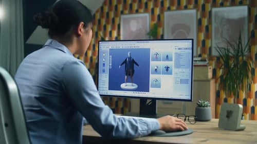 3D Designer Creating Clothes on Computer