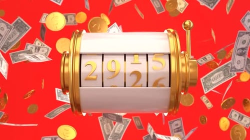 Slot Machine with Dollar Bills and Coins