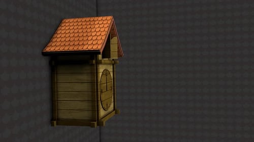 Wunderliches Vogelhaus aus Holz mit gelbem Vogel