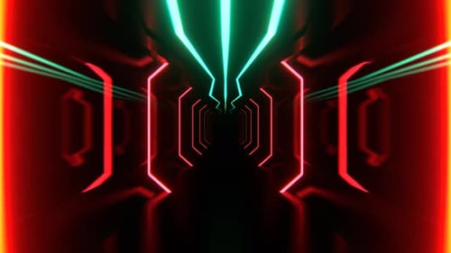 Turquoise And Red Strobe Neon Sci Fi Corridor Background Vj Loop I 4K