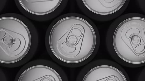 Seamless Loop of Black Beverage Cans with Metallic Tops