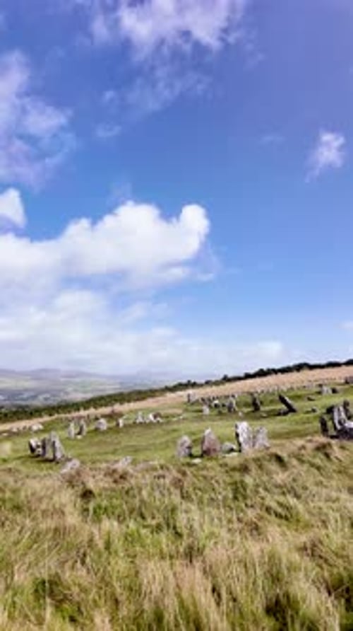 Braaid stone circle and Iron Age roundhouse remains on Isle of Man. vertical video