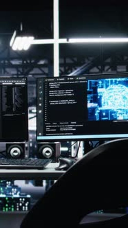 Server Room Monitors with Code and Graphics