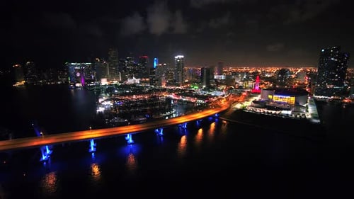 Downtown Miami At Night By Aerial Drone