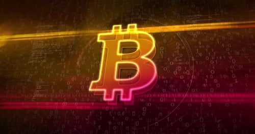 Bitcoin blockchain crypto currency symbol on abstract digital background