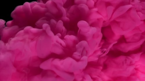 Swirling pink ink cloud on black background