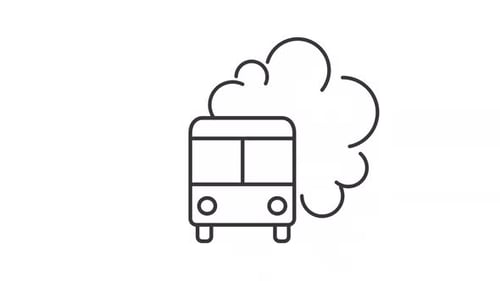 Flat Design Animated Bus with Exhaust Emissions Icon