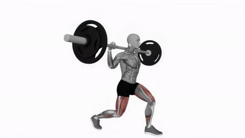 3D Animated Figure Performing Barbell Lunges With Muscle Highlight