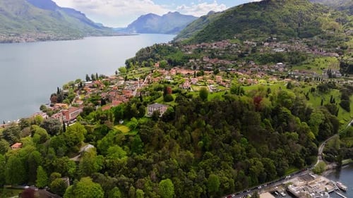 Aerial view of the village Bellagio near Lake Como, Italy