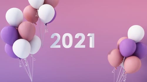 Animated New Year Countdown with Pink and Purple Balloons