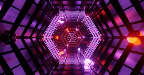 Futuristic Neon Hexagonal Tunnel Loop Animation
