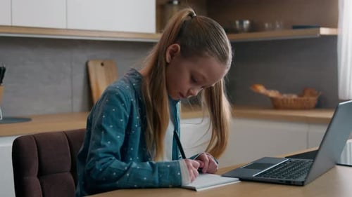 Homeschooling Distant Learning with Internet Teacher Home Quarantine Elearning Little Academy Girl