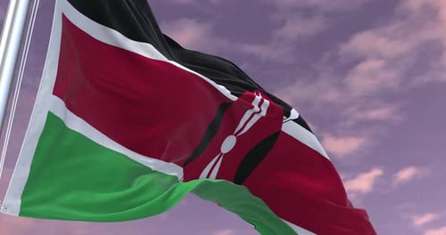 Realistic Kenya Flag Waving Against a Cloudy Sky