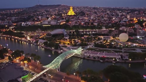 Tbilisi city and Kura river at night