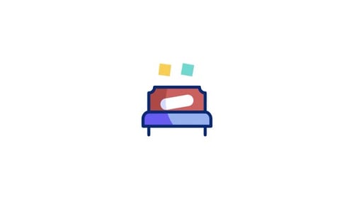 Animated Flat Design Bed Icon with Falling Shapes