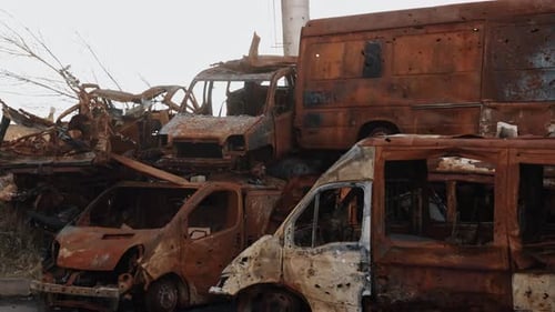 Disaster Area Shrapnel and Burnt Car Burn Out