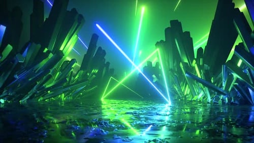 abstract cosmic background with crystal rocks and geometric neon line