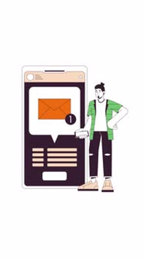 Animated Person Receiving Email Notification on Smartphone