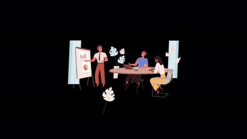 Engaging Business Meeting: Teamwork and Presentation in a Modern Office Setting