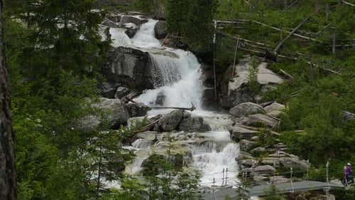 Scenic view of waterfall in forest. Slovakia