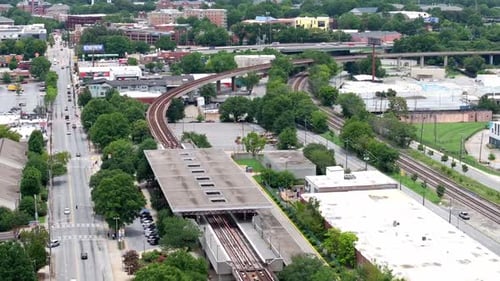Rail Corridor Connecting City Industry Trees and Commuter Lines