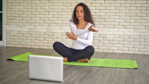 Woman Doing Yoga at Home Online
