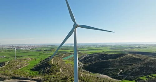 Aerial View of Green Wind Electricity From Windmills