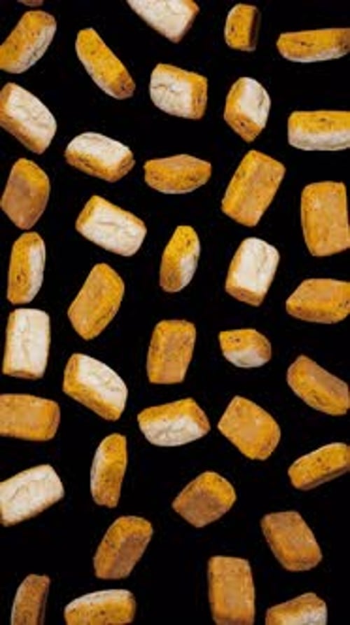 Realistic Falling Toasted Bread Cubes and Croutons