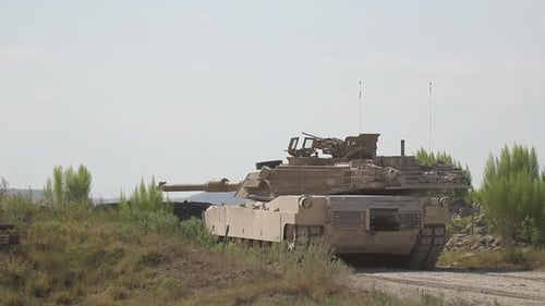 M1A1 Abrams military Tank Stationary, Firing