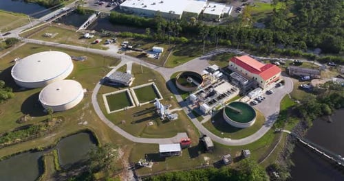 City Water Cleaning Facility at Wastewater Treatment Factory Purification Process of Removing