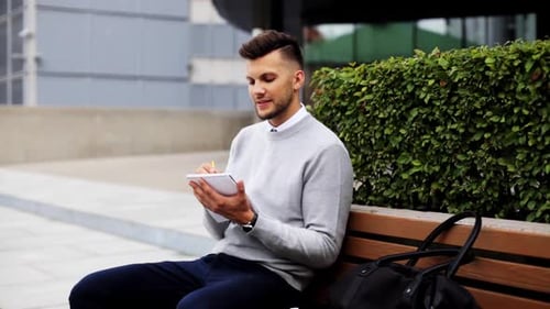Lifestyle, Creativity, Freelance, Inspiration And People Concept - Creative Man With Notebook Or ...