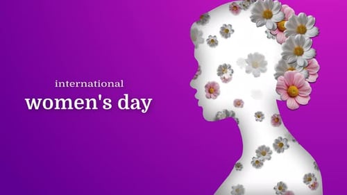 International Women's Day Title Card with Floral Woman Silhouette Reveal