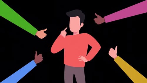 Thoughtful Man with Diverse Hands Giving Thumbs Up Animation